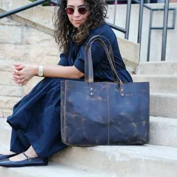 KomalC Leather Tote Bag for Women Purse Satchel Travel Bag shopping Carry Messenger Multipurpose Handbag (18.5 INCH, Buffalo Distressed Tan)