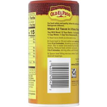 Old El Paso Taco Seasoning, 25% Less Sodium, Large Size, 6.25 oz.