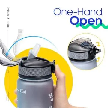 Giotto 32oz Large Leakproof BPA Free Drinking Water Bottle with Time Marker & Straw to Ensure You Drink Enough Water Throughout The Day for Fitness and Outdoor Enthusiasts-Gray