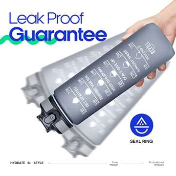 Giotto 32oz Large Leakproof BPA Free Drinking Water Bottle with Time Marker & Straw to Ensure You Drink Enough Water Throughout The Day for Fitness and Outdoor Enthusiasts-Gray