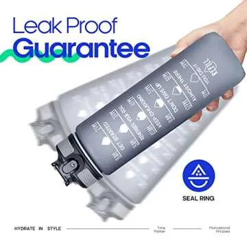 Giotto 32oz Large Leakproof BPA Free Drinking Water Bottle with Time Marker & Straw to Ensure You Drink Enough Water Throughout The Day for Fitness and Outdoor Enthusiasts-Gray