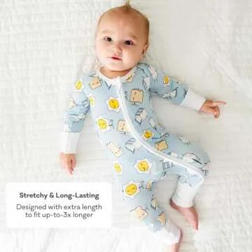 Little Sleepies Zippy Baby & Toddler Pajamas, Sleeper for Boys and Girls, Viscose Derived from Bamboo Newborn Sleeper w/ 2-Way Zipper w/Mitten Cuffs, Blue Breakfast Buddies, 12-18M