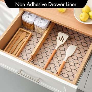 Cooyes Shelf Liner for Kitchen Cabinets – Non-Adhesive Waterproof EVA Liner for Drawers and Cabinets – Durable, Easy-to-Cut Shelf Paper with Modern Pattern