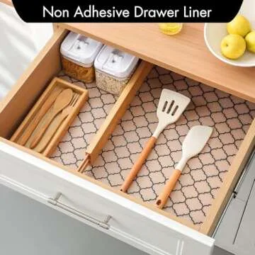 Cooyes Shelf Liner for Kitchen Cabinets – Non-Adhesive Waterproof EVA Liner for Drawers and Cabinets – Durable, Easy-to-Cut Shelf Paper with Modern Pattern