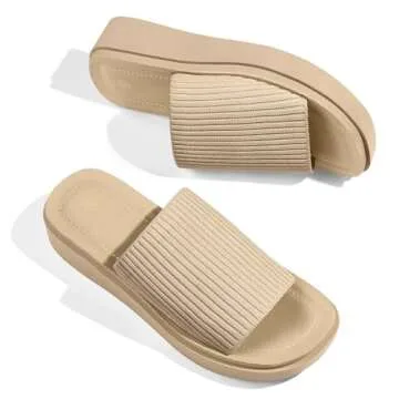 mysoft Women's 1.8 Inch Knit Platform Sandals Summer Slip On Open Toe Flatform Slide Sandals