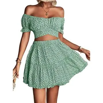 LYANER Women's Off Shoulder Crop Top and Mini Skirt Set