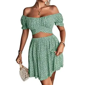 LYANER Women's Off Shoulder Crop Top and Mini Skirt Set