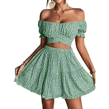LYANER Women's Off Shoulder Crop Top and Mini Skirt Set