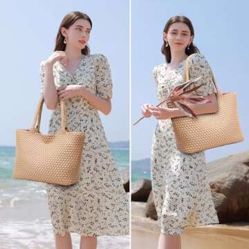 Woven Bags for Women Tote Purse: Vegan Leather Shoulder Handbags - Fashion Beach Tote Bags - Large T...