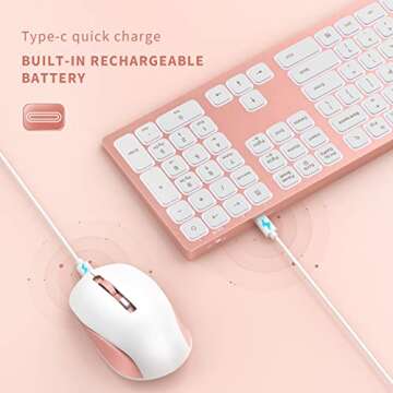 Wireless Keyboard and Mouse Combo with Backlit, Seenda Illuminated Rechargeable Full-Size Keyboard and Mouse for Windows Computer Laptop Desktop (Rose Gold)
