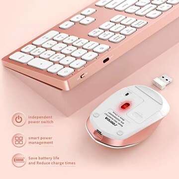 Wireless Keyboard and Mouse Combo with Backlit, Seenda Illuminated Rechargeable Full-Size Keyboard and Mouse for Windows Computer Laptop Desktop (Rose Gold)
