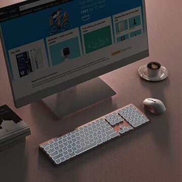 Wireless Keyboard and Mouse Combo with Backlit, Seenda Illuminated Rechargeable Full-Size Keyboard and Mouse for Windows Computer Laptop Desktop (Rose Gold)