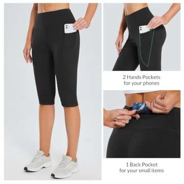 BALEAF Women's Capri Leggings Knee Length High Waisted Plus Size Yoga Casual Workout Exercise Capris...