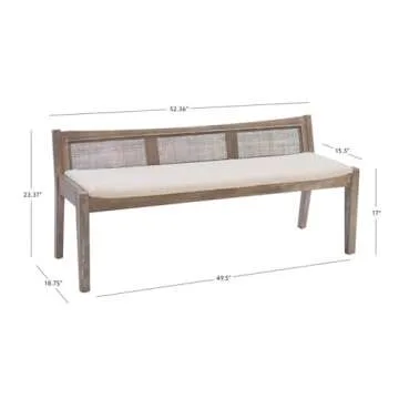 Elegant Linon Memphis 17" Wood Bench with Cane Back
