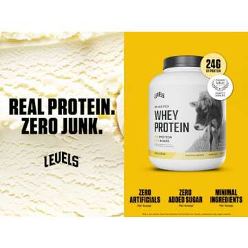 Levels Grass Fed Whey Protein Powder, No Artificials, 24G of Protein, Vanilla Bean, 5LB