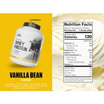 Levels Grass Fed Whey Protein Powder, No Artificials, 24G of Protein, Vanilla Bean, 5LB