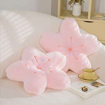 SEGTJAZV Cherry Blossom Floor Throw Pillow, 18inch Pink Kawaii Decorative Seating Plush Cushions Pla...