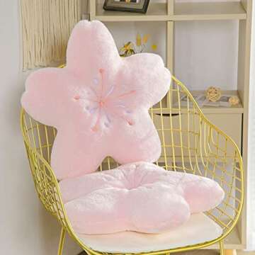 SEGTJAZV Cherry Blossom Floor Throw Pillow, 18inch Pink Kawaii Decorative Seating Plush Cushions Play Mat, Flower Plant Pillow for Bed Sofa Chair (Pink - 18Inch)