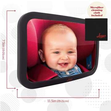 Lusso Gear Baby Car Mirror - Rear-Facing Infant Mirror for Car with Crystal Clear View - Secure Shatterproof Backseat Design, Black