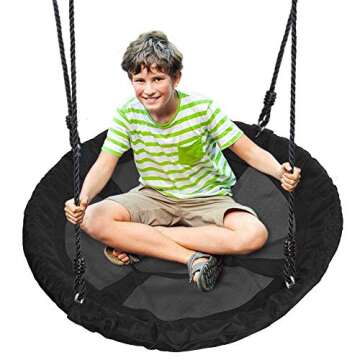 SereneLife Saucer Swing with Hang Kit, Outdoor Tree Swing with Swivel Spinner for Kids (Black)