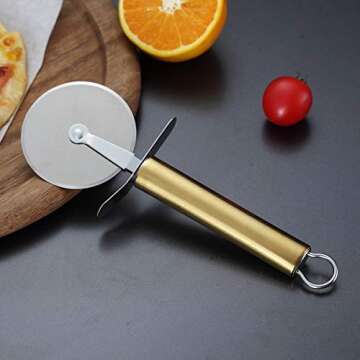 Berglander Pizza Wheel, Gold Handle Stainless Steel Pizza Cutter, Super Sharp Pizza Slicer With Titanium Gold Plating, Pastry Cutter, Easy to Clean And Stored (Gold Handle)