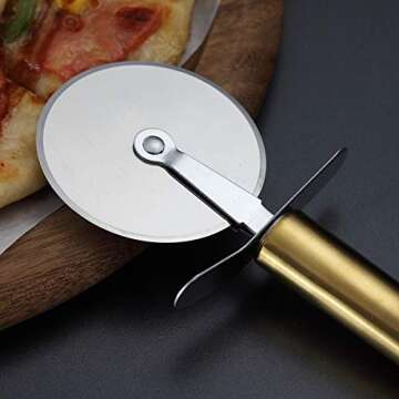Berglander Pizza Wheel, Gold Handle Stainless Steel Pizza Cutter, Super Sharp Pizza Slicer With Titanium Gold Plating, Pastry Cutter, Easy to Clean And Stored (Gold Handle)