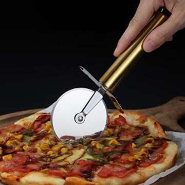 Berglander Pizza Wheel, Gold Handle Stainless Steel Pizza Cutter, Super Sharp Pizza Slicer With Titanium Gold Plating, Pastry Cutter, Easy to Clean And Stored (Gold Handle)