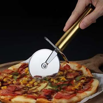 Berglander Pizza Wheel, Gold Handle Stainless Steel Pizza Cutter, Super Sharp Pizza Slicer With Titanium Gold Plating, Pastry Cutter, Easy to Clean And Stored (Gold Handle)