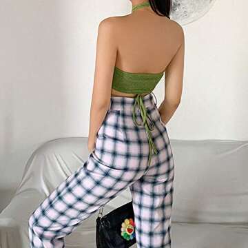 Women Sexy Bandage Halter Crop Top Sleeveless Backless Club Party Shirt Chi Wrap Short Tops Criss Cross Streetwear Green