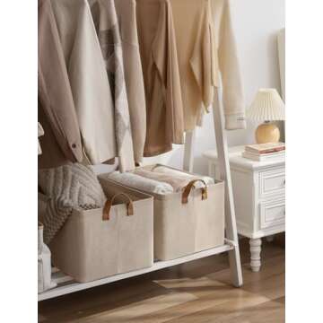 StorageWorks Storage Bins, Fabric Storage Bins for Shelves, Extra Large Storage Baskets with Metal Frame, Closet Baskets and Bins with Handles, Jumbo, Brown and Beige, 2-Pack