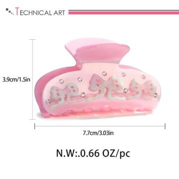 LILIE&WHITE 1PC Pink Acrylic Bow Hair Clips For Women Cute Bow Hair Claws Hair Accessory