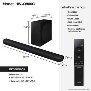 SAMSUNG HW-Q800C 5.1.2ch Soundbar w/ Wireless Dolby Audio, Q-Symphony, SpaceFit Sound Pro, Adaptive ...