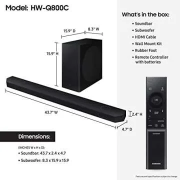 SAMSUNG HW-Q800C 5.1.2ch Soundbar w/ Wireless Dolby Audio, Q-Symphony, SpaceFit Sound Pro, Adaptive ...