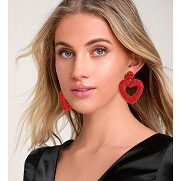 CEALXHENY Handmade Heart Hoop Dangle Earrings for Women