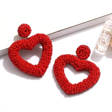 CEALXHENY Handmade Heart Hoop Dangle Earrings for Women