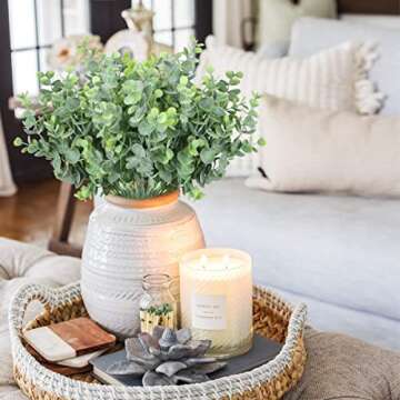 Rinlong Artificial 6Pcs Faux Eucalyptus Leaves Stems Spray for Home Decor