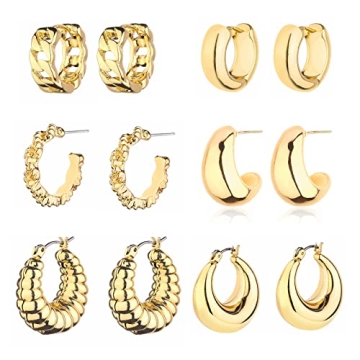 Stylish Gold Chunky Hoop Earrings Set for Women