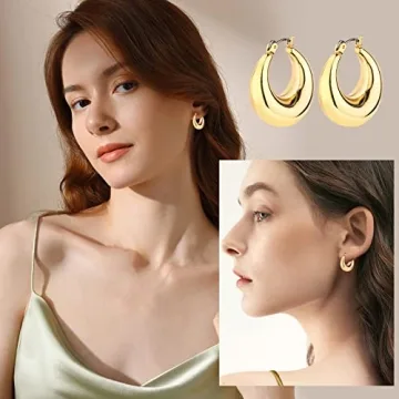 Stylish Gold Chunky Hoop Earrings Set for Women