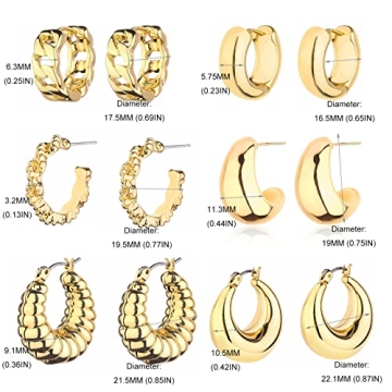 Stylish Gold Chunky Hoop Earrings Set for Women