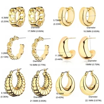 Stylish Gold Chunky Hoop Earrings Set for Women