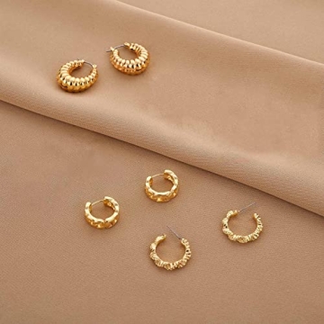 Stylish Gold Chunky Hoop Earrings Set for Women