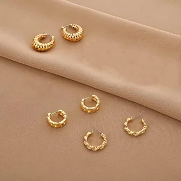 Stylish Gold Chunky Hoop Earrings Set for Women