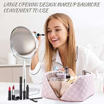 SFXULIX Large Capacity Travel Cosmetic Bag - Makeup Bag, PU Leather Waterproof Cosmetic Bag, Women P...