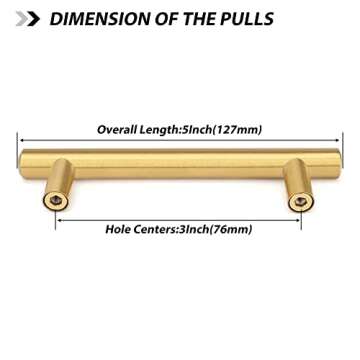 goldenwarm 10 Pack Gold Cabinet Handles Brushed Brass Drawer Pulls Gold Cabinet Pulls 3 inch - LS201...