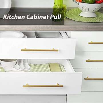 goldenwarm 10 Pack Gold Cabinet Handles Brushed Brass Drawer Pulls Gold Cabinet Pulls 3 inch - LS201GD76 Kitchen Cabinet Door Handles and Knobs Bathroom Bedroom Furniture Handles Stainless Steel