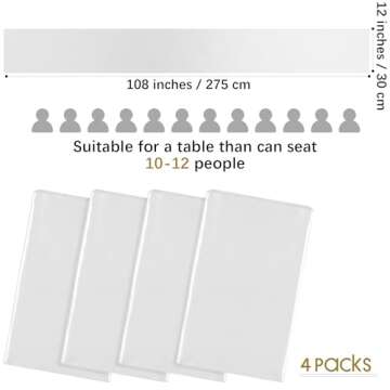 Aneco 4 Pack Satin Table Runner 12 x 108 Inch White Long Bright Silk and Smooth Fabric Party Table Runner for Wedding Banquet Party Decoration