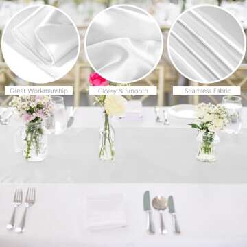 Aneco 4 Pack Satin Table Runner 12 x 108 Inch White Long Bright Silk and Smooth Fabric Party Table Runner for Wedding Banquet Party Decoration