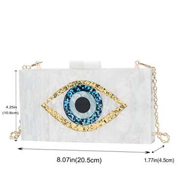 LETODE Clutch Purses for Women-Evil Eye Acrylic Clutch Glitter Purse Evening Bag Chain Shoulder Crossbody Handbags(WHITE 02)