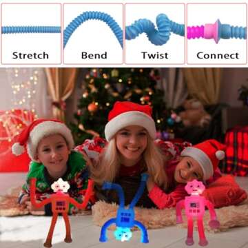 QINGQIU 4 Pack Light Up Robot Pop Tubes - Christmas Gifts