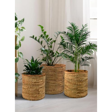 Eco-Friendly Water Hyacinth Basket Pots Set for Home Decor